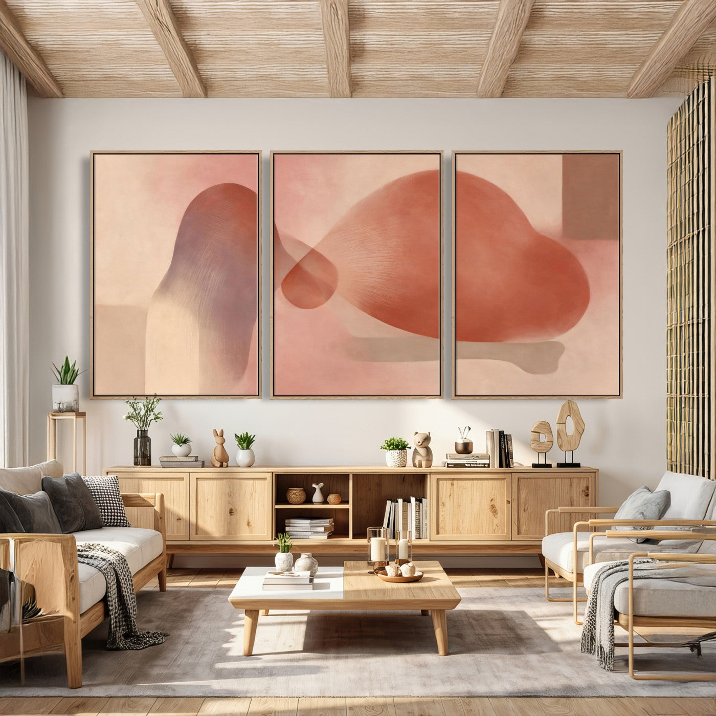 85110643-MGV-CV-36X24 - Vinna Begin Calin Biomorphic Abstract Wall Art Canvas Print, Terracotta Pink Organic Shapes Art Painting Print