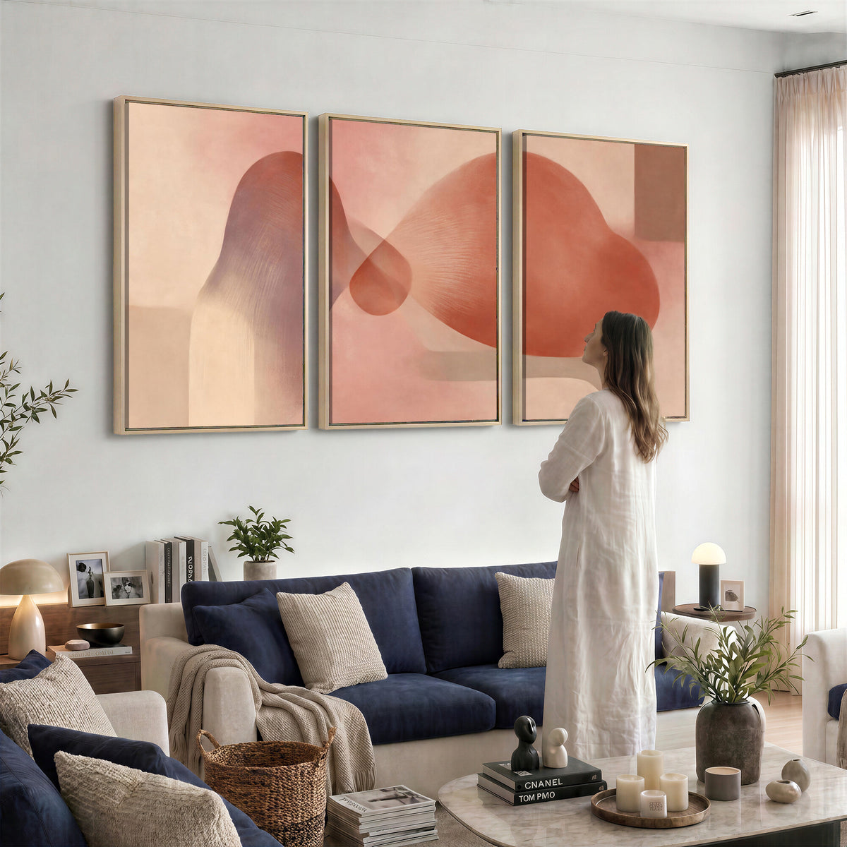 85110643-MGV-CV-36X24 - Vinna Begin Calin Biomorphic Abstract Wall Art Canvas Print, Terracotta Pink Organic Shapes