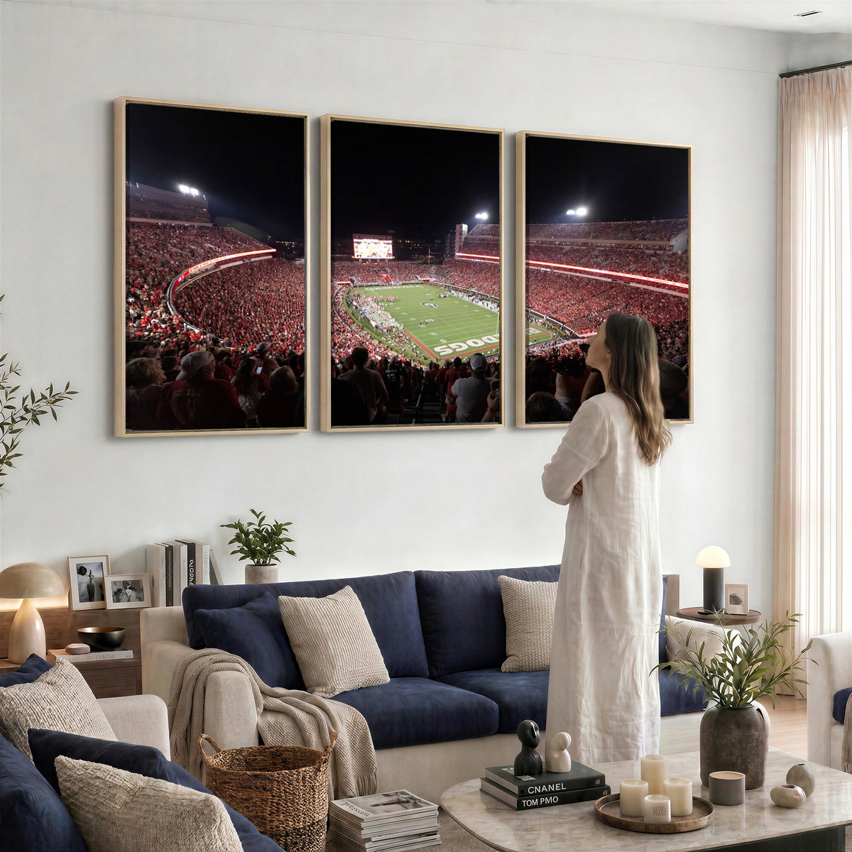 50587166-_Poster-30x20 - Sanford Stadium Georgia Bulldogs Canvas Print 3 Piece Framed Wall Art Extra Large Floating Frame Sports Poster Made in USA