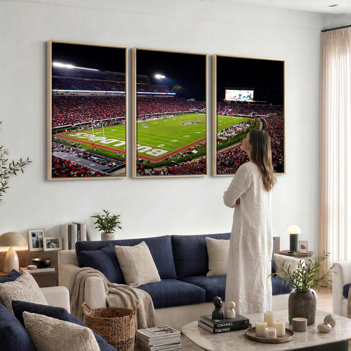 73520603-_Poster-30x20 - Georgia Bulldogs Sanford Stadium Canvas Print 3 Piece Framed Wall Art Extra Large Floating Frame Nature Poster Made in USA