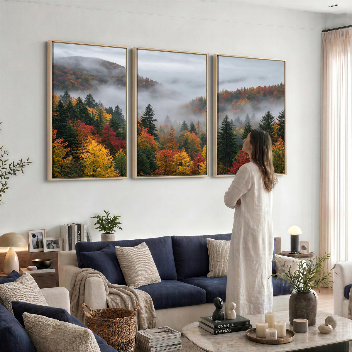 47877083-_Poster-30x20 - Fall Forest Misty Mountain Canvas Print Smoky Mountain Landscape Wall Art Autumn Trees Nature Poster Printing