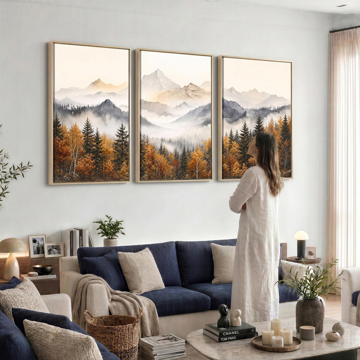 19544118-_Poster-30x20 - Misty Mountain Autumn Forest Canvas Wall Art - Watercolor Fall Nature Landscape Print