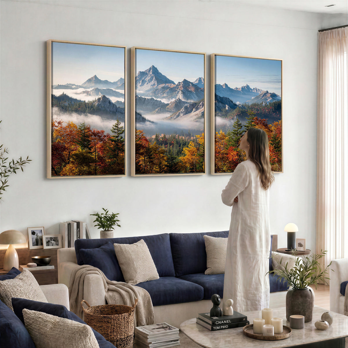 38847944-MGV-TP-30X20 - Majestic Mountain Peak Canvas Wall Art - Panoramic Autumn Forest Fog Landscape Print