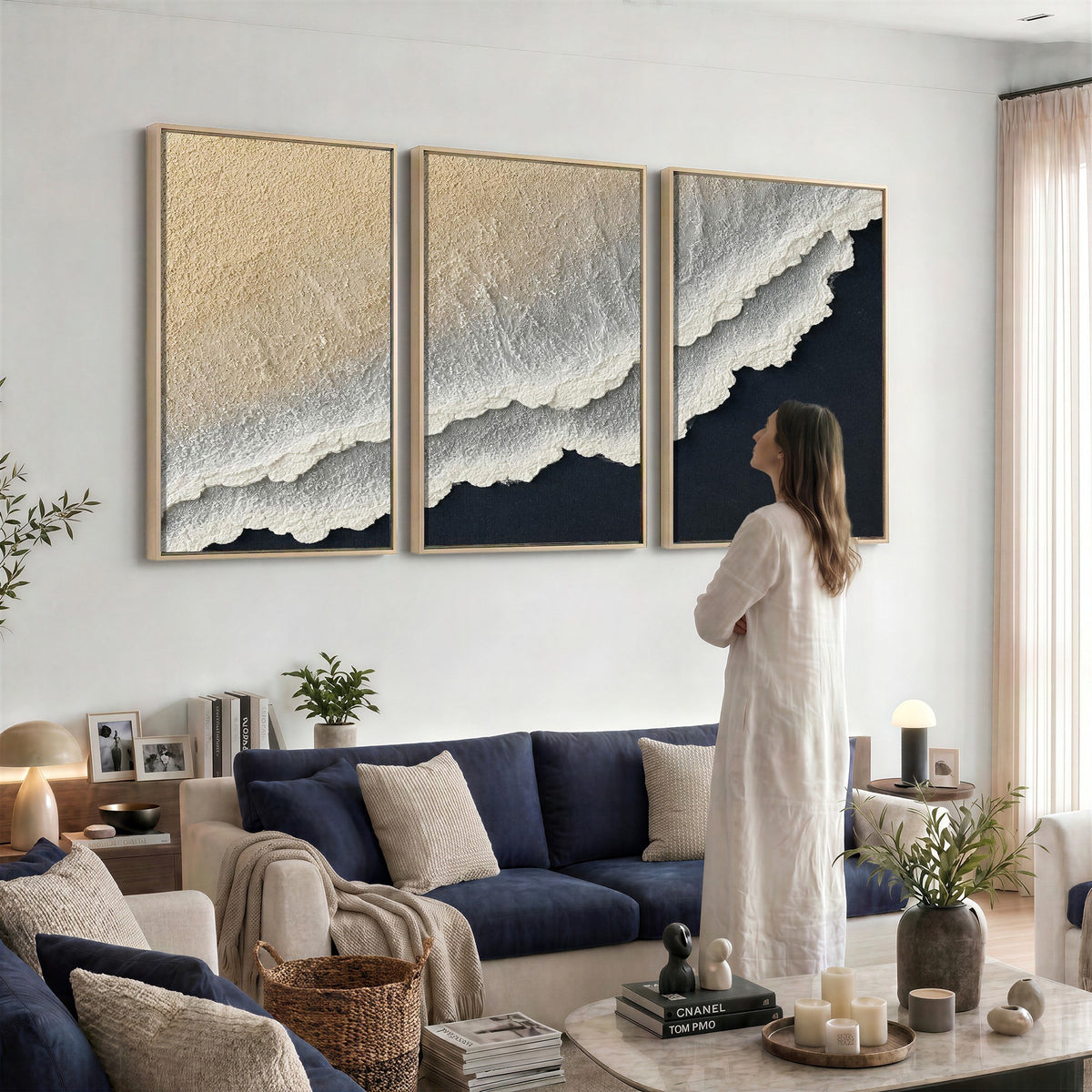 32969959-MGV-CV-24X16 - Abstract Ocean Wave Canvas Wall Art, Coastal Beach Wall Decor for Living Room