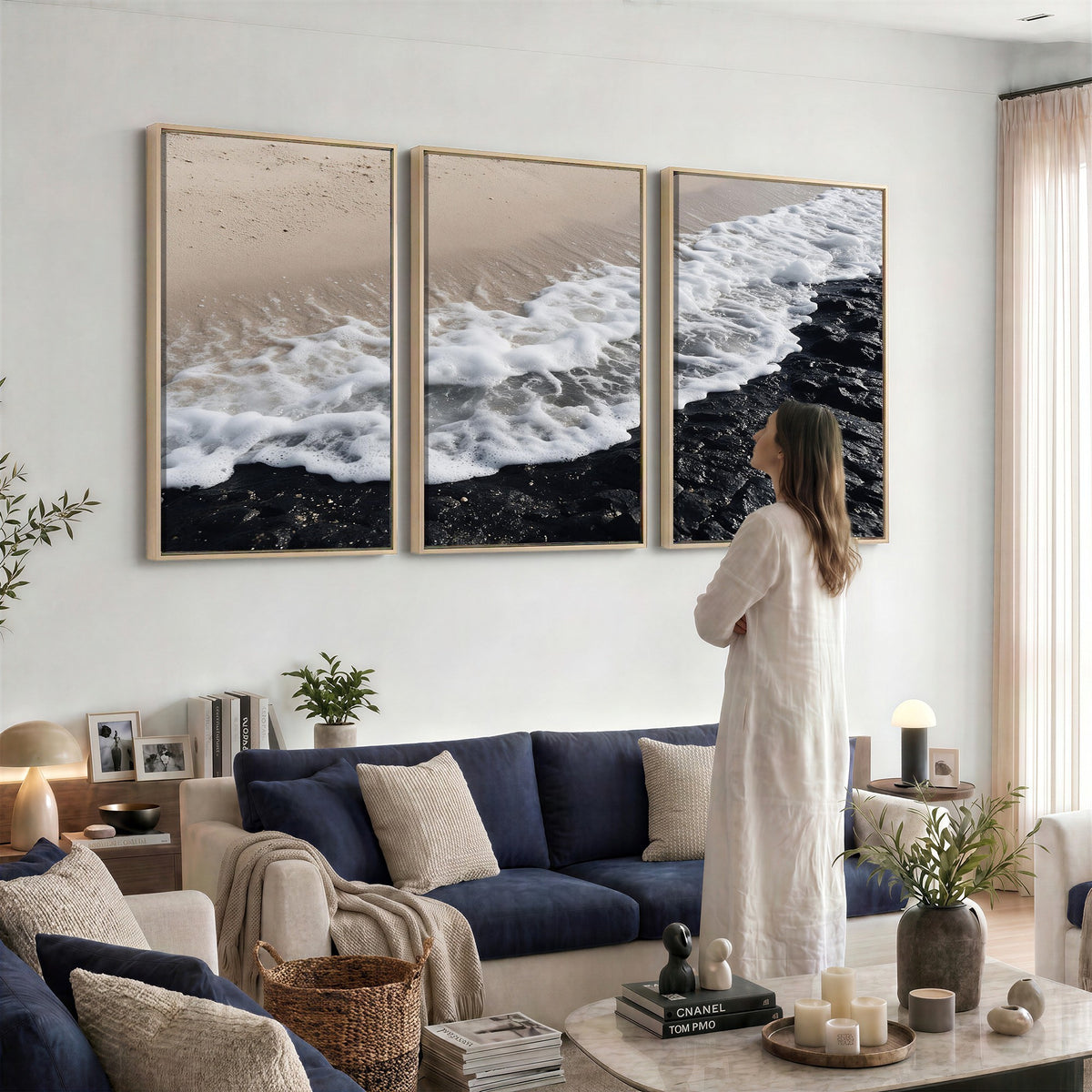 27448606-MGV-CV-24X16 - Ocean Wave Foam on Black Lava Rock Beach Canvas Wall Art Print