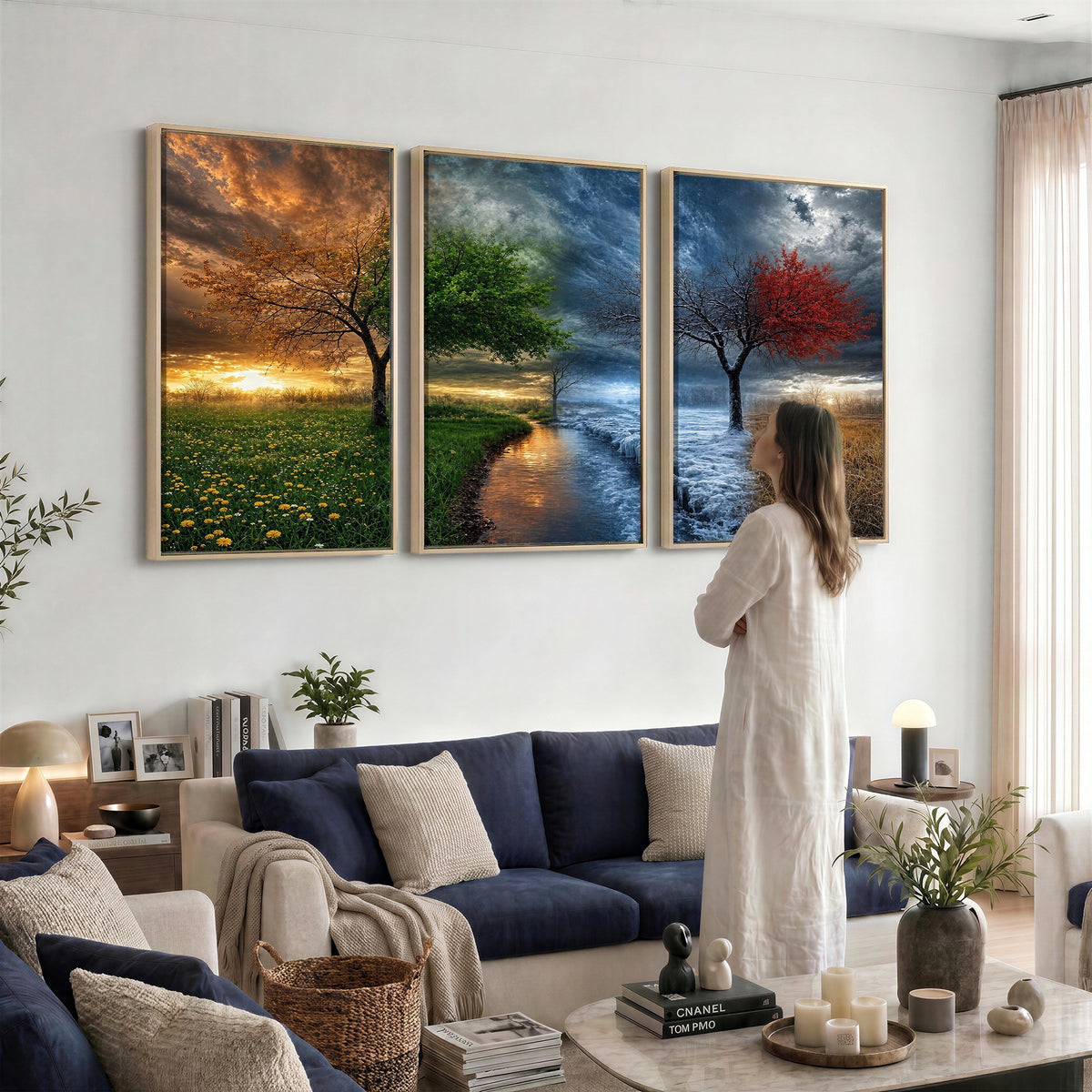 61895574-MGV-CV-24X16 - Four Seasons Tree Canvas Wall Art, Nature Landscape Canvas Print for Living Room
