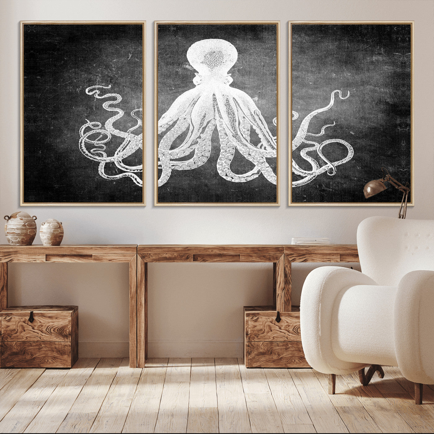 67312-MGV-CV-36X24-Black White Octopus Wall Art Canvas Print