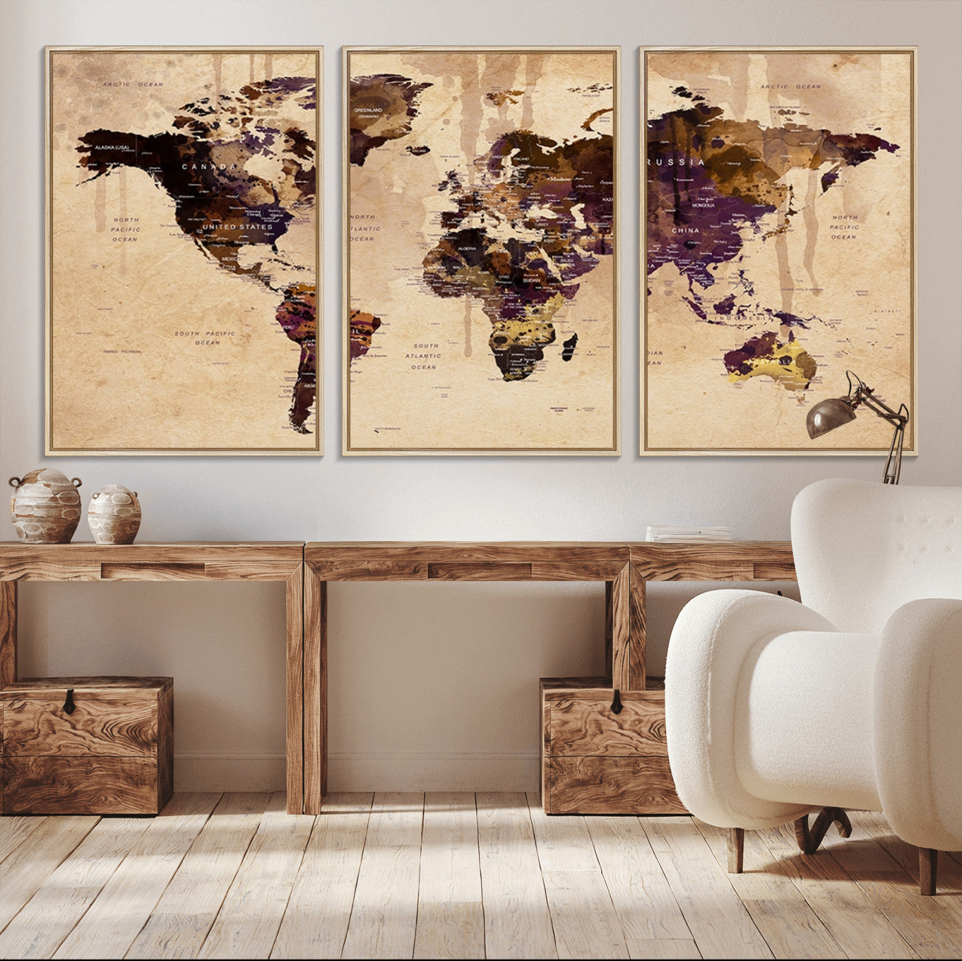 MGV-FC-60X30-3P - World Map Wall Art Canvas Print for Home and Office Decor