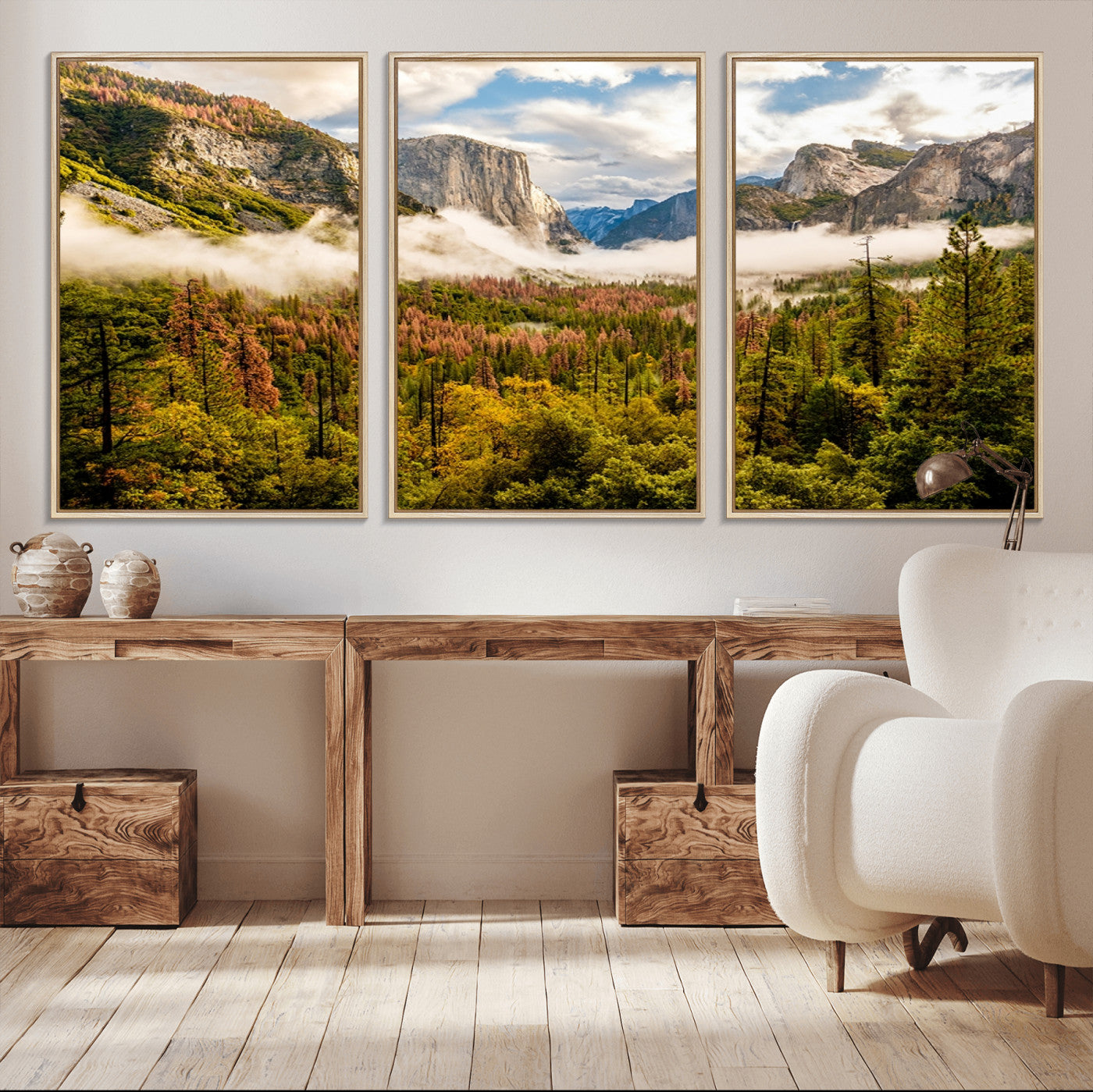 74645-MGV-CV-36X24-Half Dome Yosemite Canvas Wall Art – Majestic Triptych Landscape Print – National Park Nature Decor