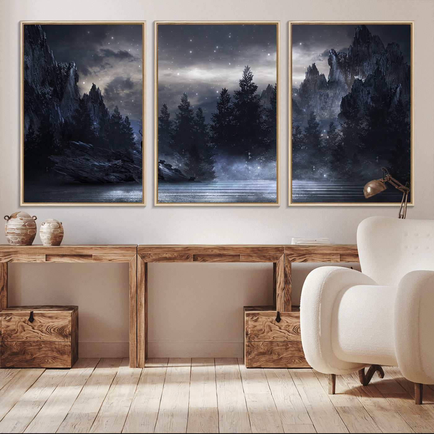 MGV-FC-60X30-3P - Night Landscape and Trees Wall Art Canvas Print