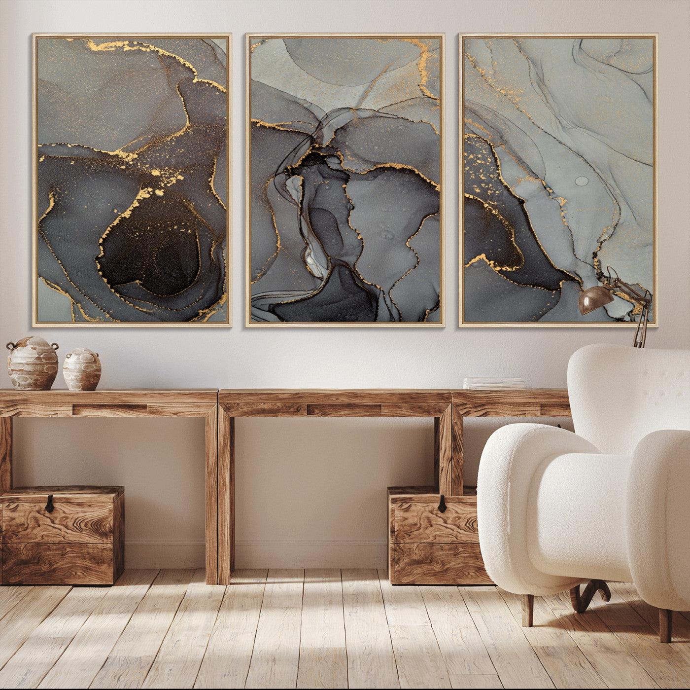 16762-MGV-CV-36X24-Gray Marble Fluid Wall Art – Modern Abstract Canvas Print with Elegant Flowing Patterns, Minimalist Luxury Decor for Living Room, Office, or Bedroom