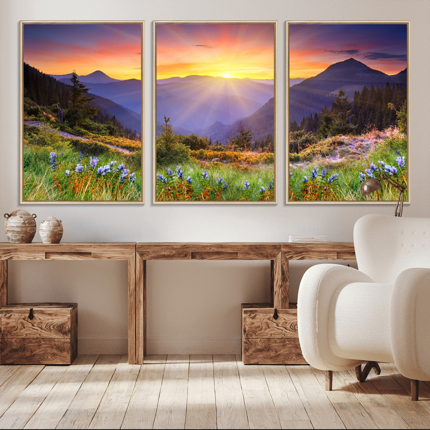 46010-MGV-FC-60X30-3P_Natural-Mountain and Spring Wall Art Canvas Print
