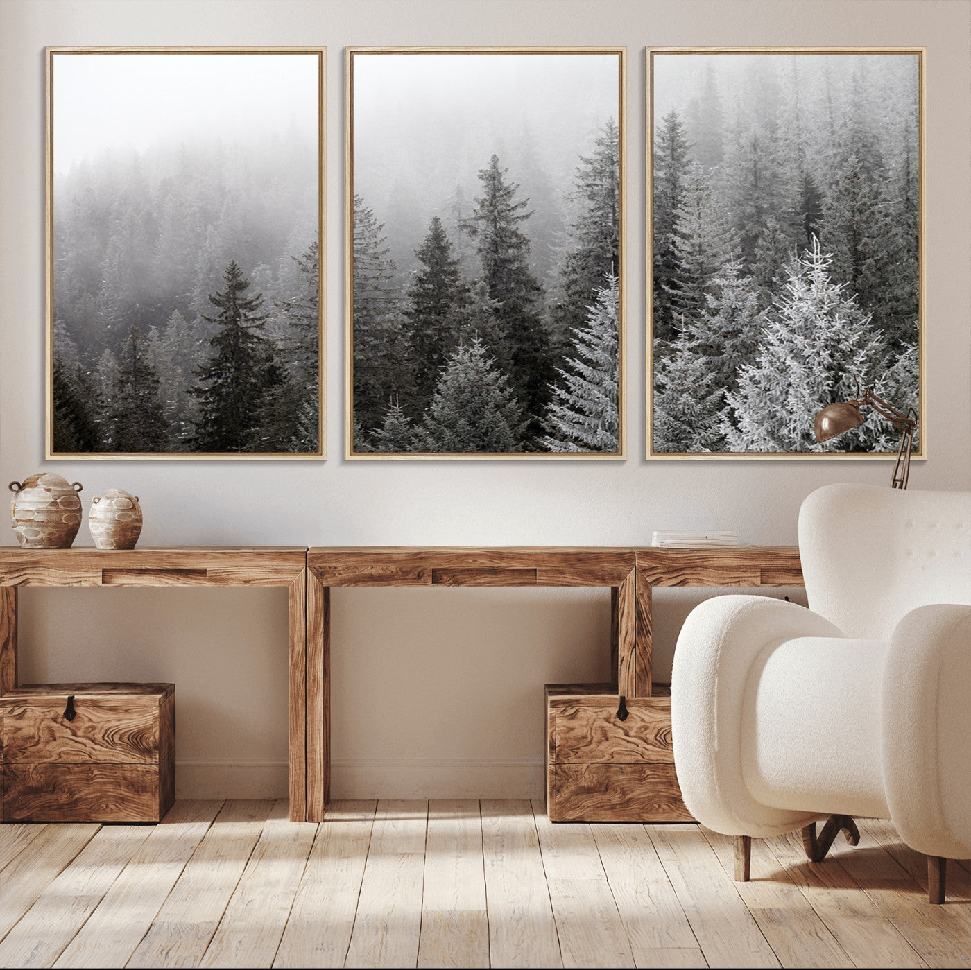 20552-MGV-CV-36X24-Big Foggy Forest and Misty Trees Forest Wall Art Canvas Print