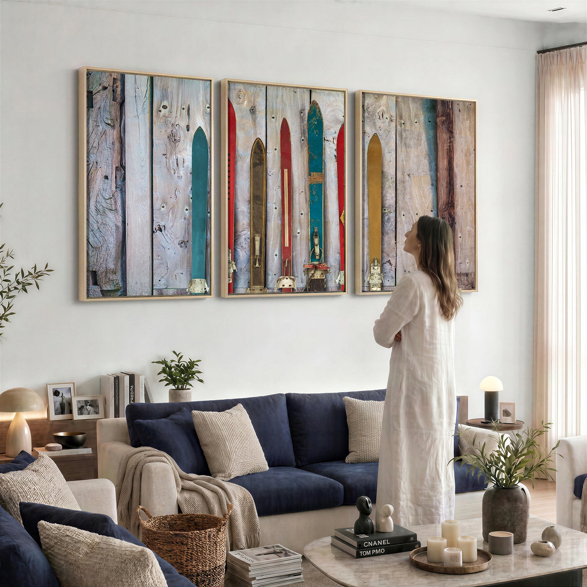30640-MGV-CV-36X24 - Vintage Wooden Weathered Skis in Front of an Old Barn Wall Art Canvas Print