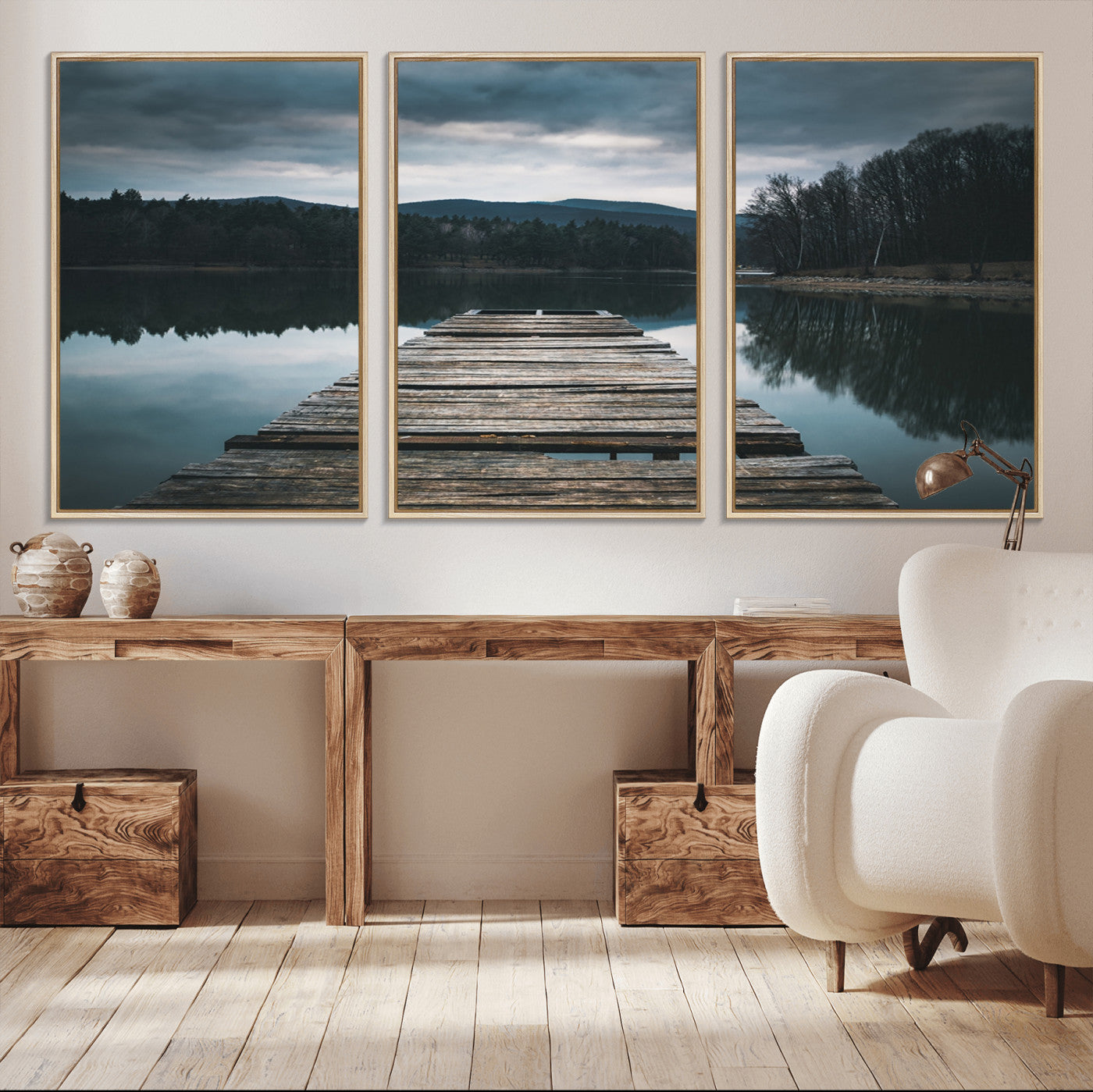 MGV-FC-60X30-3P - Wooden Bridge Near Lake Wall Art Canvas Print