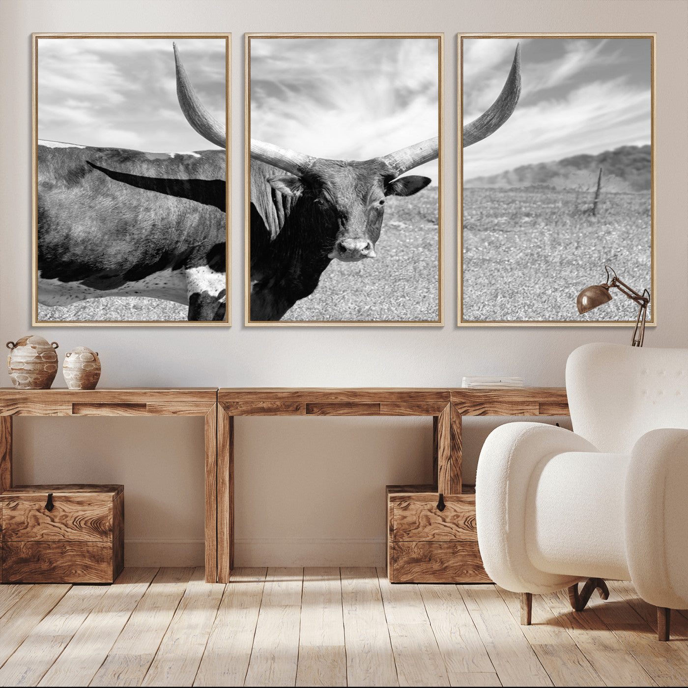 MGV-FC-60X30-3P - Cattle Wall Art Longhorn Cow Canvas Print