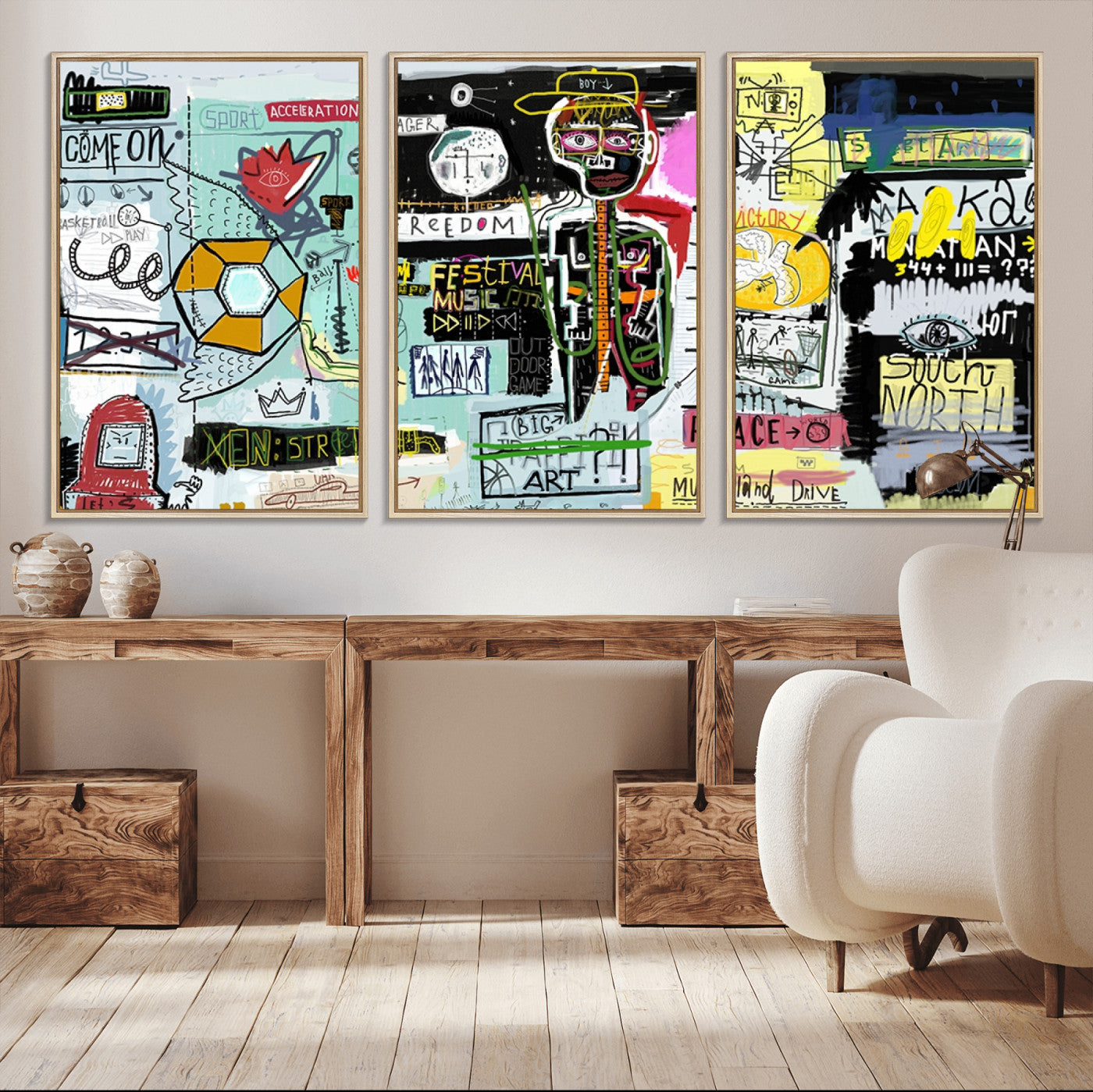 MGV-FC-60X30-3P - Abstract Graffiti Canvas Street Art-Inspired Graffiti Triptych Canvas – Modern Abstract Wall Art for