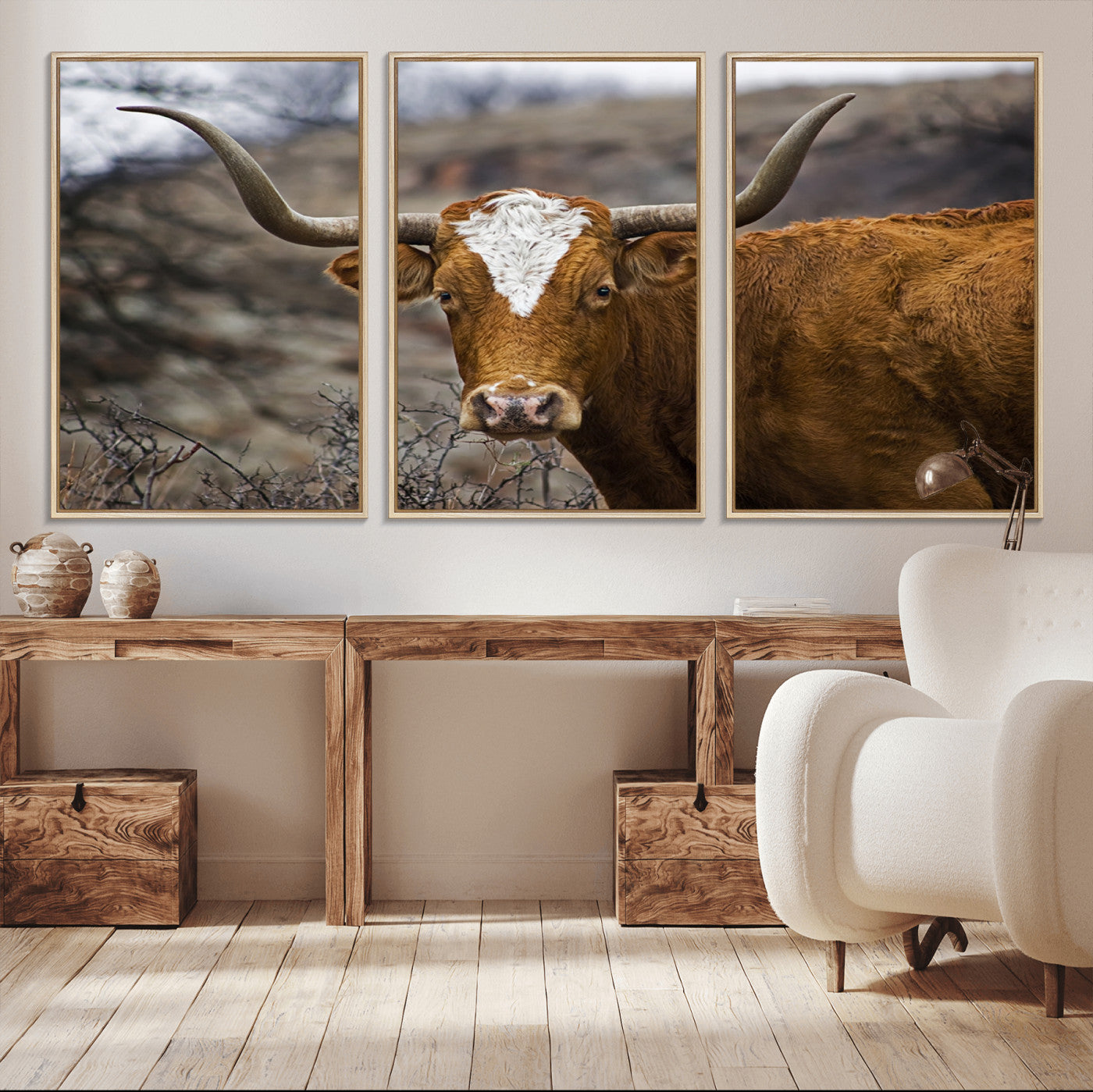 71797-MGV-CV-36X24-Texas Longhorn Canvas Wall Art - Longhorn Steer Canvas Wall Art Print- Rustic Western Animal Print, Large Longhorn Decor for Living Room,