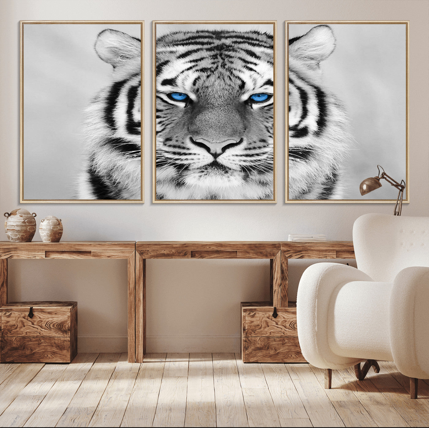59121-MGV-CV-36X24-Black and White Tiger Wall Art Animal Canvas Print