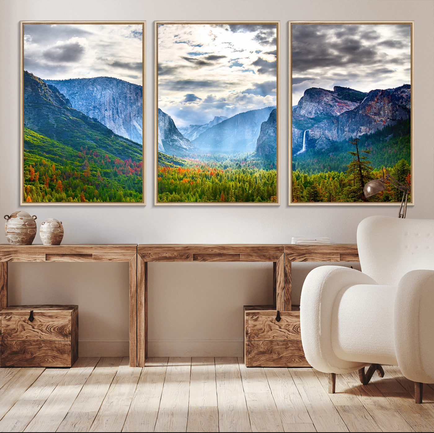 MGV-FC-60X30-3P - Yosemite Park Half Dome 3 Panel Canvas Print | Large Giclée Landscape Wall Art for Living Room,