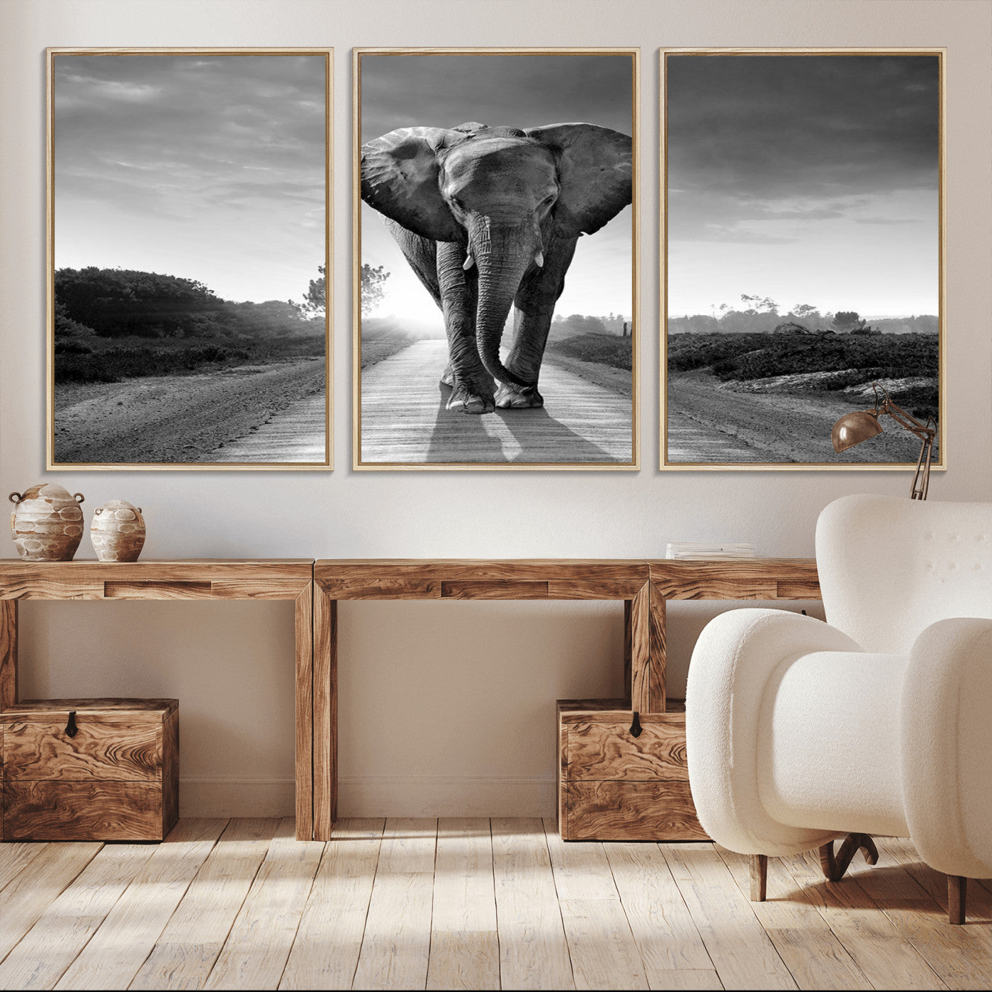 56739-MGV-CV-36X24-Black and White Elephant Wall Art Canvas Print