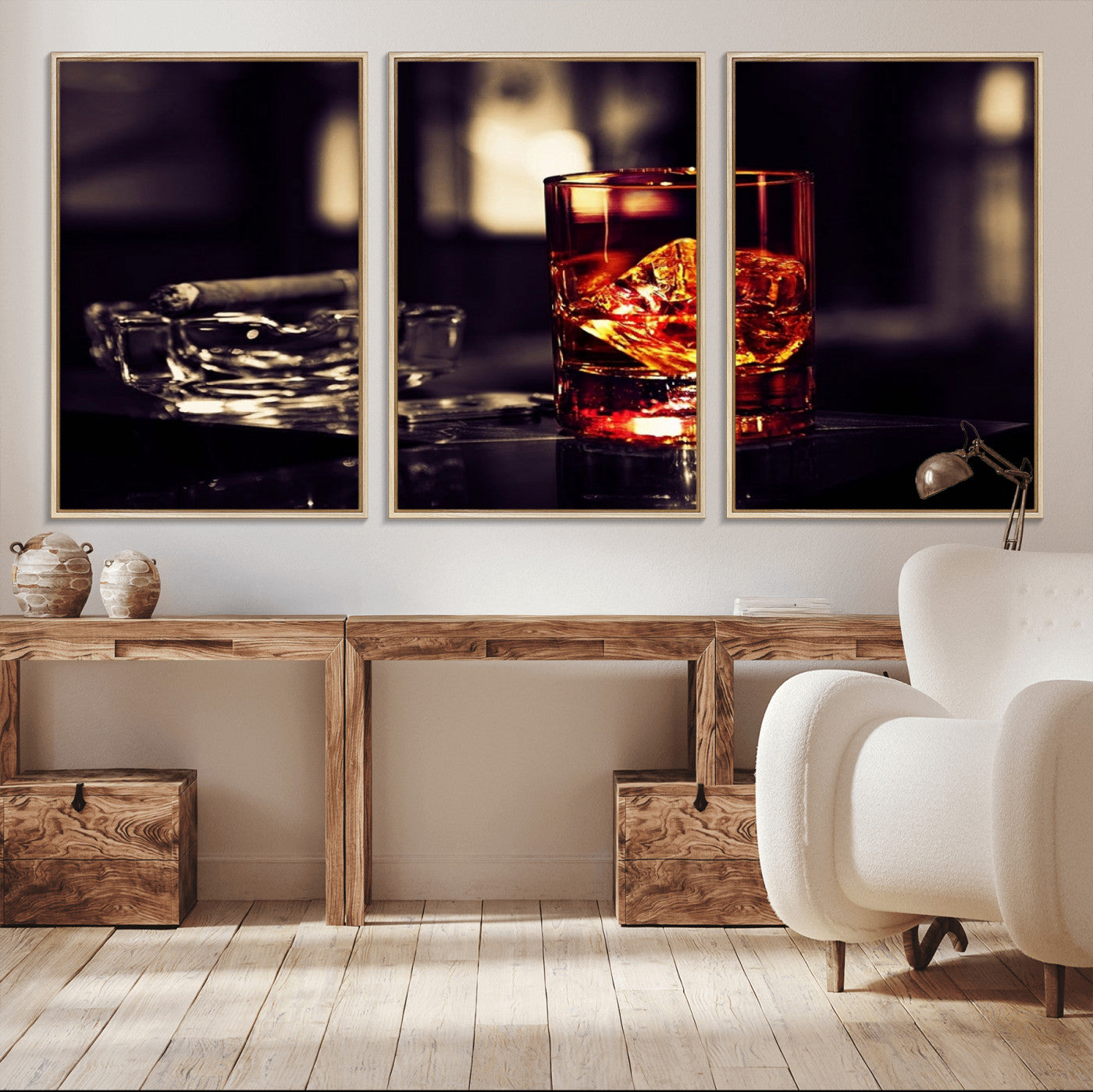 40315-MGV-CV-36X24-Whiskey and Cigar Canvas – Luxurious Wall Art for Home or Bar – Glass and Cigar Scene Print Canvas