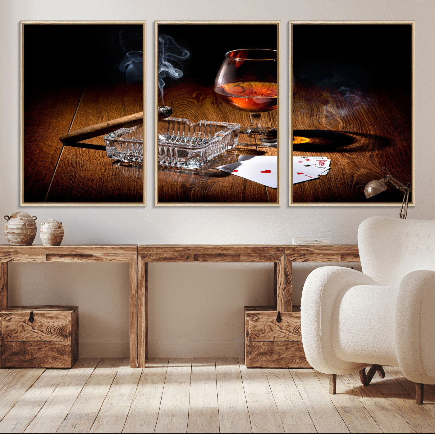 65720-MGV-CV-36X24-Whiskey Cigar Wall Art Canvas Print Kitchen Wall
