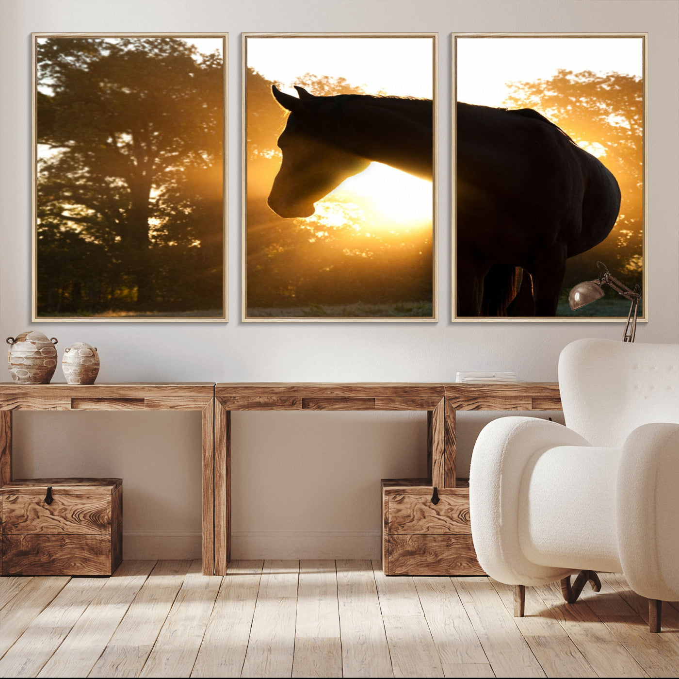65224-MGV-FC-60X30-3P_Natural-Horse at Sunset Wall Art Animal Canvas Print
