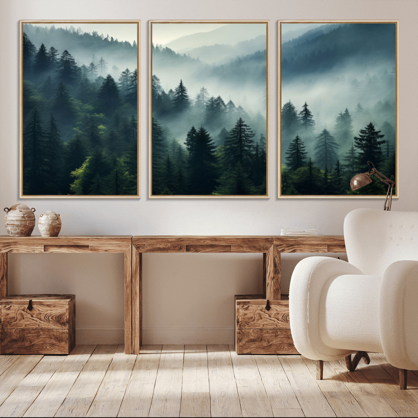 MGV-FC-60X30-3P - Captivating Misty Forest Wall Art Premium Canvas Print a Foggy and Serene Atmosphere Art