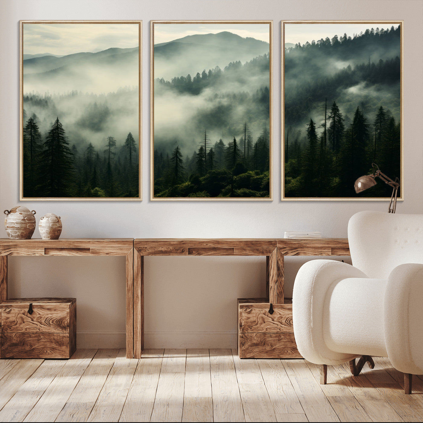 25295-MGV-CV-36X24-Captivating Misty Forest Wall Art Premium Canvas Print a Foggy and Serene Atmosphere
