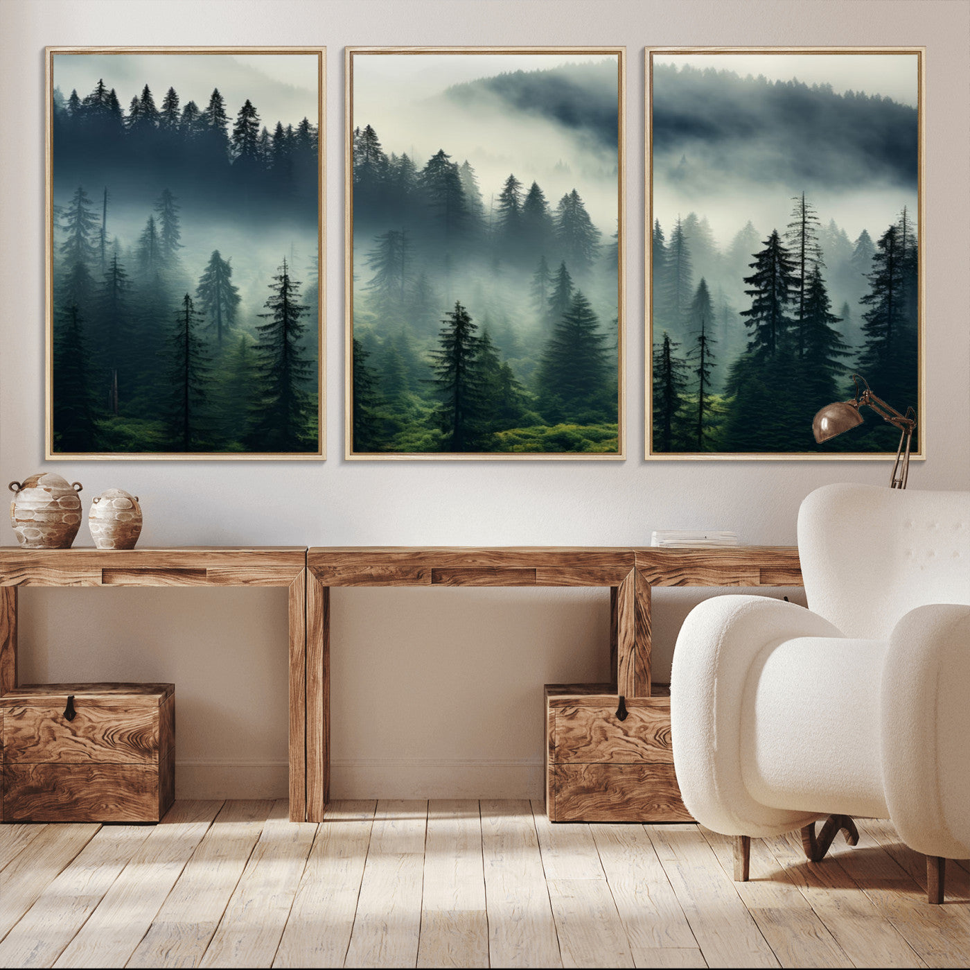 48606-MGV-CV-36X24-Captivating Misty Forest Wall Art Premium Canvas Print a Foggy and Serene Atmosphere