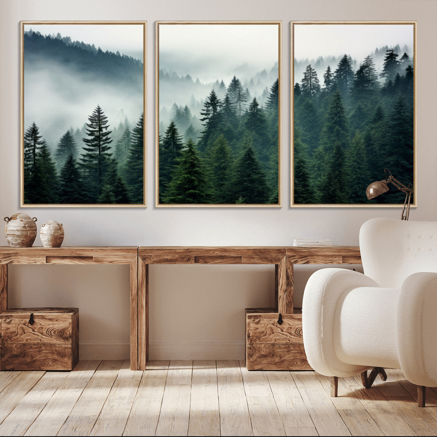 63262-MGV-CV-36X24-Captivating Misty Forest Wall Art Premium Canvas Print, Foggy and Serene Atmosphere Canvas Print