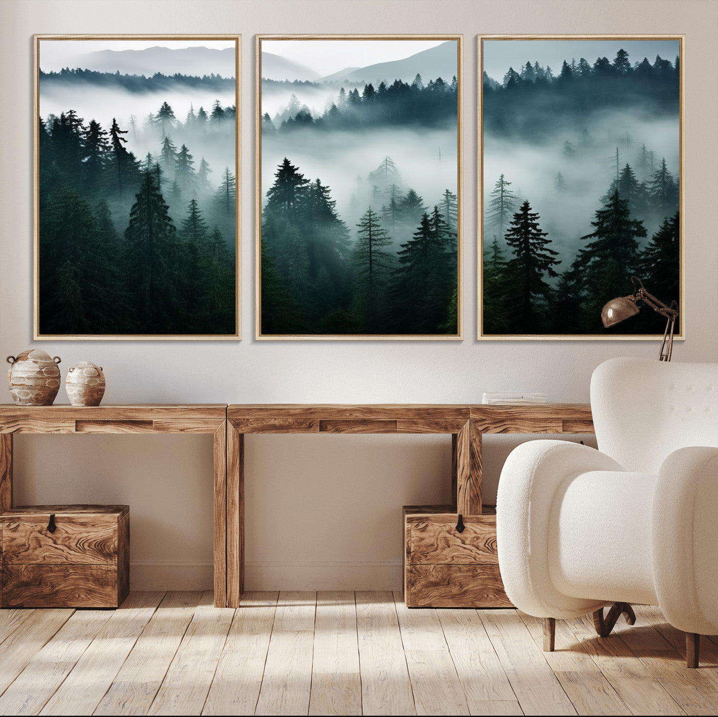 90079-MGV-CV-36X24-Captivating Misty Forest Wall Art Canvas, Premium Canvas Print a Foggy and Serene Atmosphere