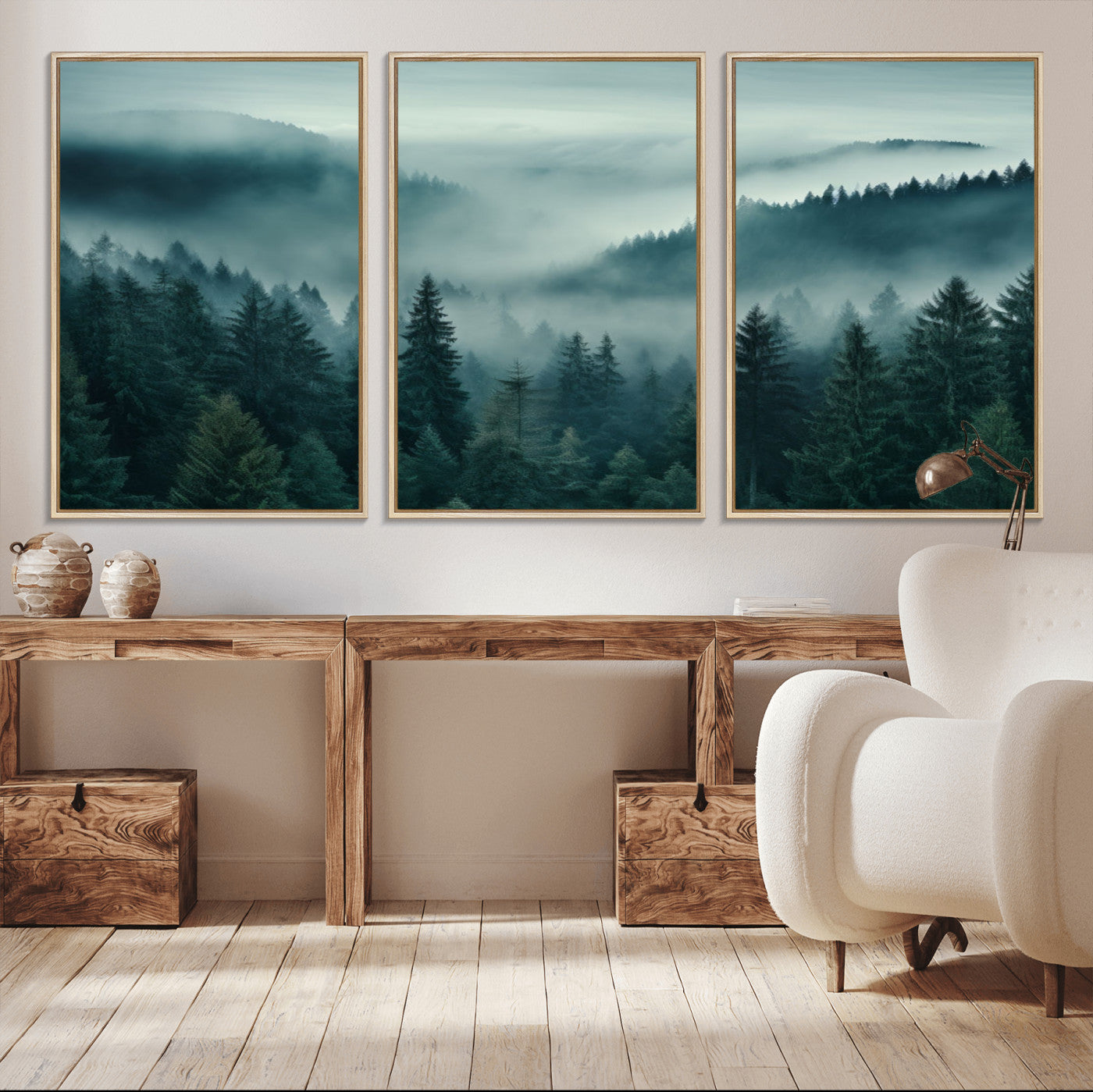 72040-MGV-CV-36X24-Captivating Misty Foggy Forest Wall Art Premium Canvas Print