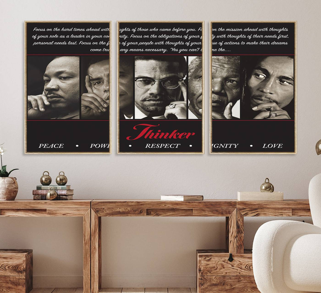 The Thinkers of Wall Art Canvas Print features icons of peace, power, and respect; it is framed and ready to hang.