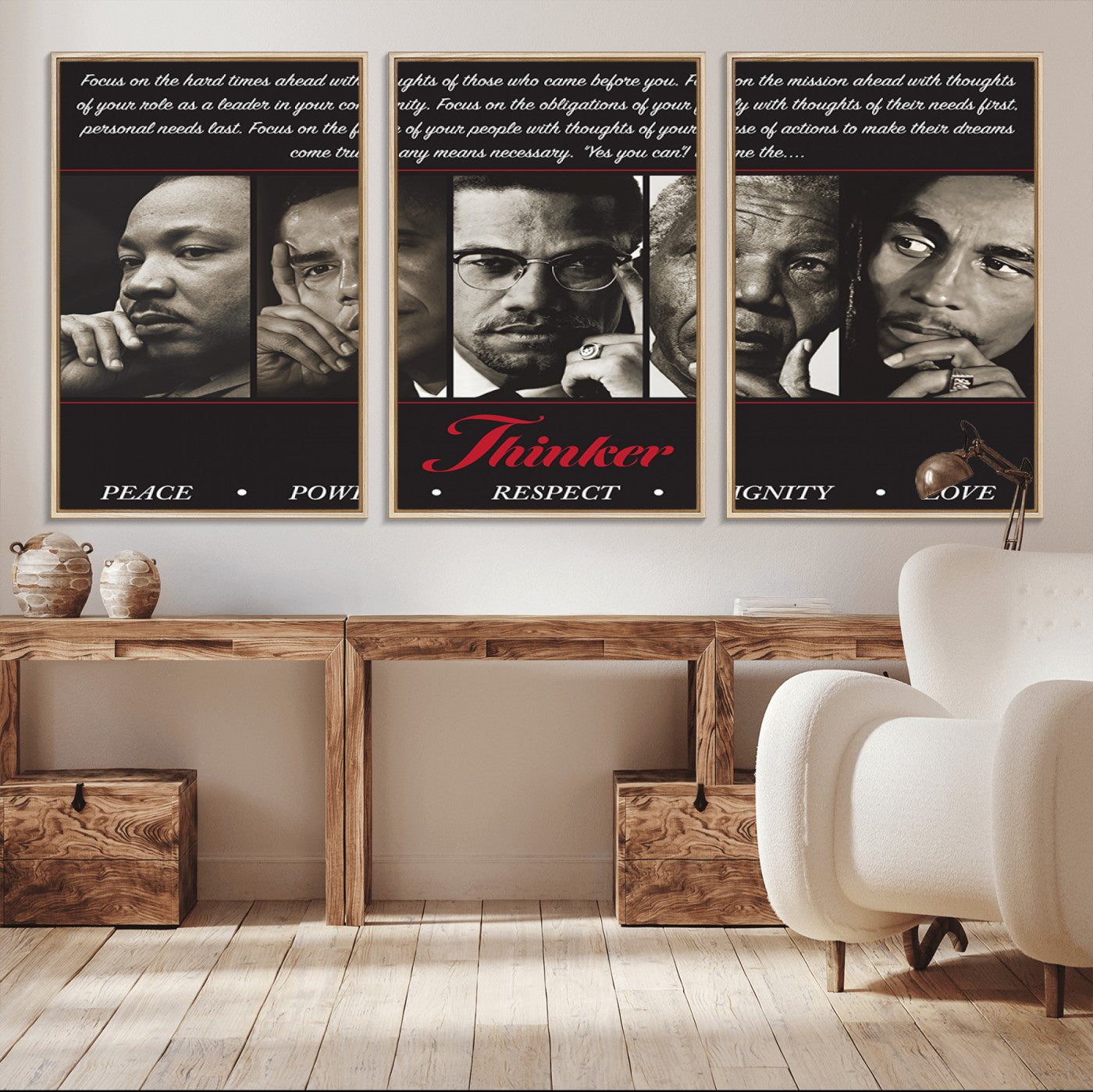 MGV-FC-60X30-3P - Thinkers of Wall Art Canvas Print - Inspirational Wall Art Featuring Icons of Peace, Power, and