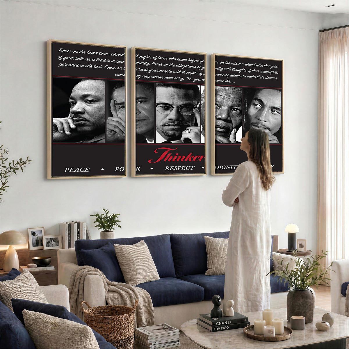 45112-MGV-CV-24X16 - Thinker Quintet Canvas Wall Art | Martin, Obama, Malcolm X, Mandela, Marley, Peace Power Respect Dignity Love