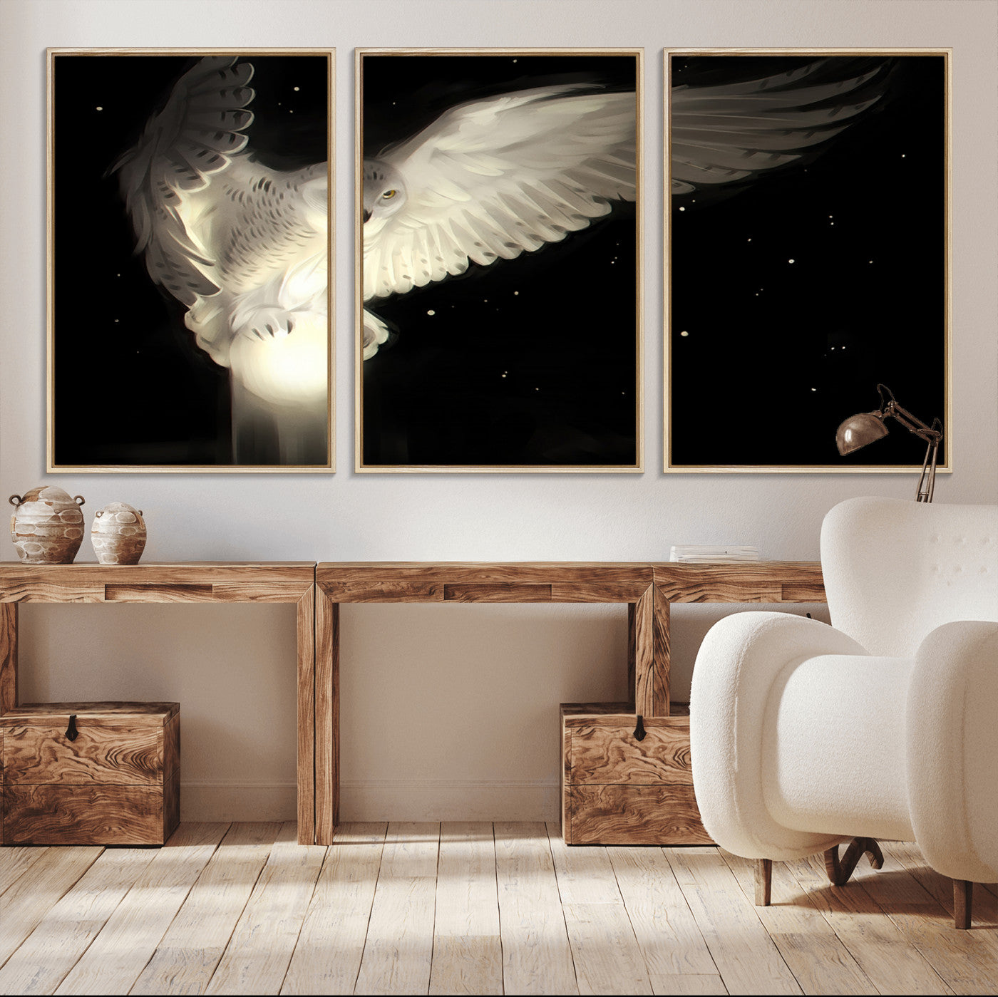 MGV-FC-60X30-3P - Night Owl Art -  Illuminating the Darkness – Unique Animal-Inspired Wall Art for Modern Decor |