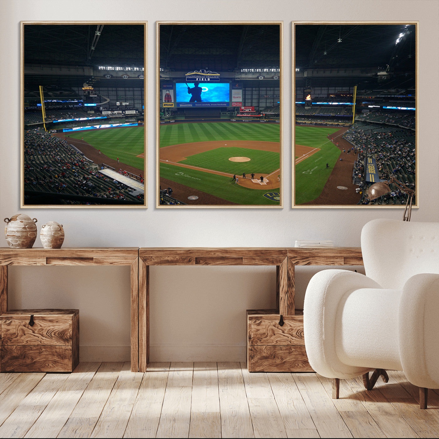 86084-MGV-FC-60X30-3P_Natural-Milwaukee Brewers Baseball Art Print - American Family Field Stadium Wall Art Canvas Print