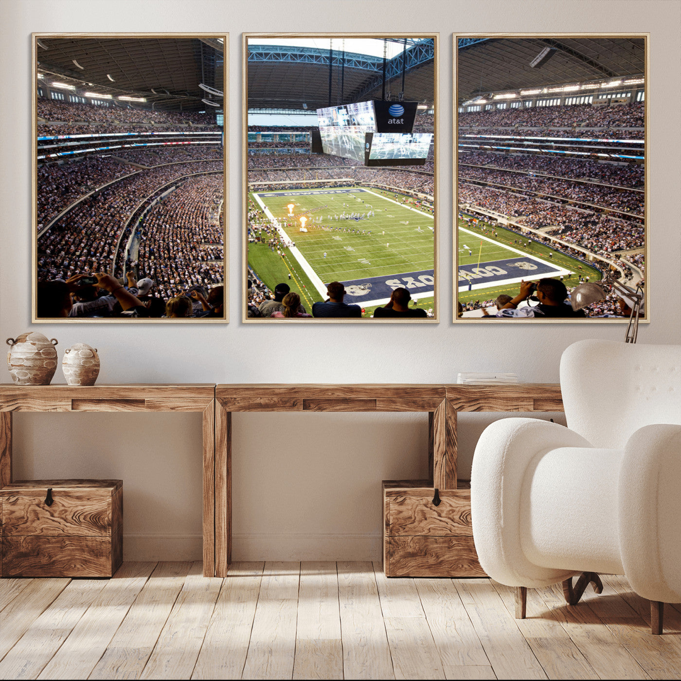 82096-MGV-FC-60X30-3P_Natural-Dallas Cowboys Football Team Print - Arlington AT&T Stadium Wall Art Canvas Print