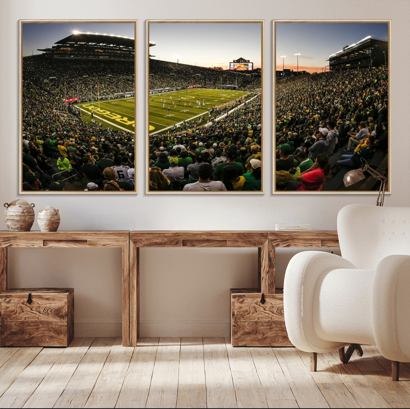 MGV-FC-60X30-3P - Oregon Stadium Canvas Wall Art - Captivating Game Day Scene at Autzen Stadium, Oregon Ducks Football