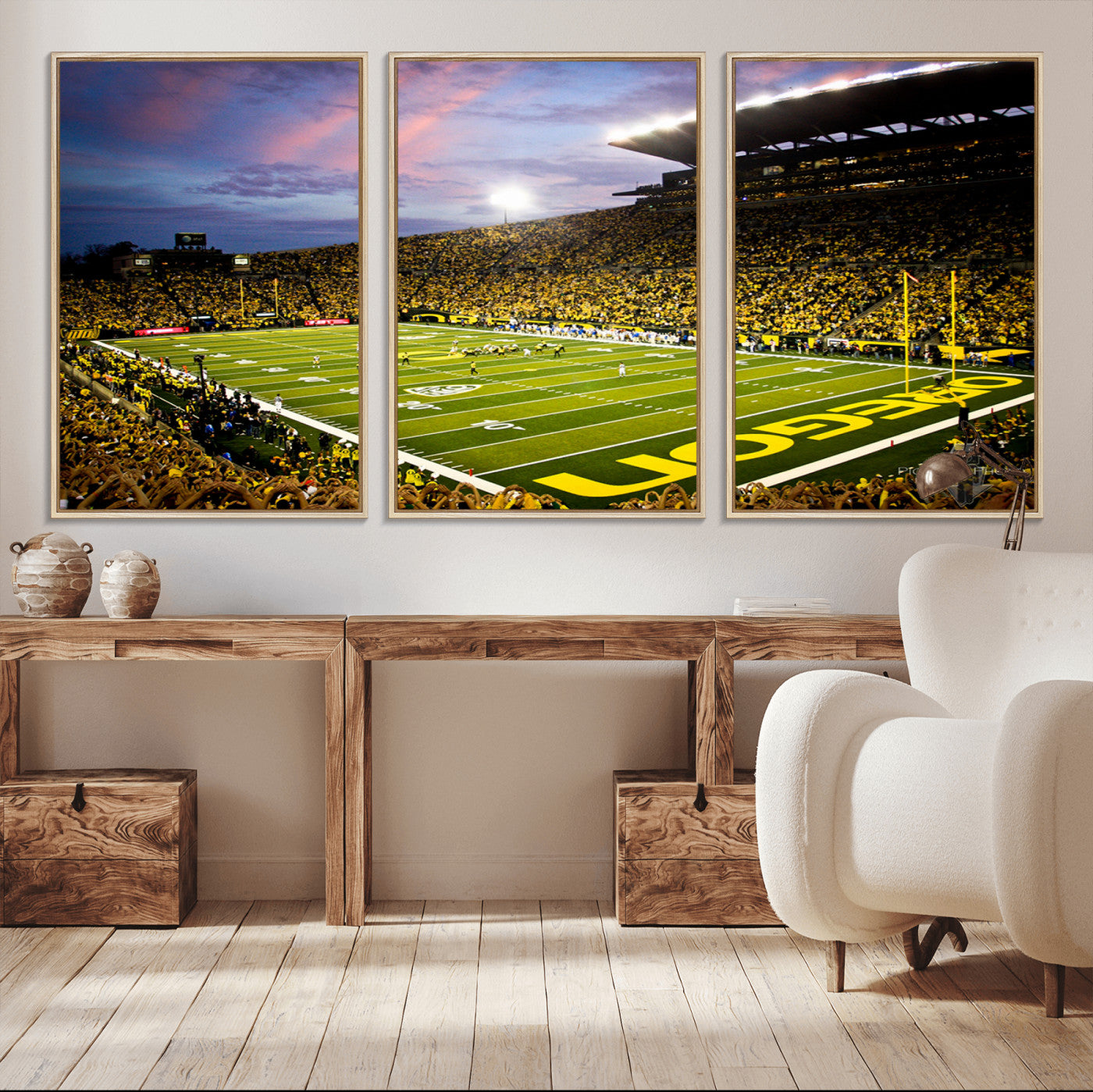 72017-MGV-FC-60X30-3P_Natural-University of Oregon Ducks Football Team Print - Eugene Autzen Stadium Wall Art Canvas Print