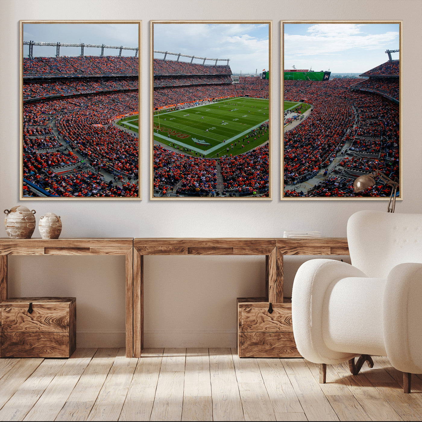 MGV-FC-60X30-3P - Denver Broncos Football Team Print - Empower Field Mile High Stadium Wall Art Canvas Print