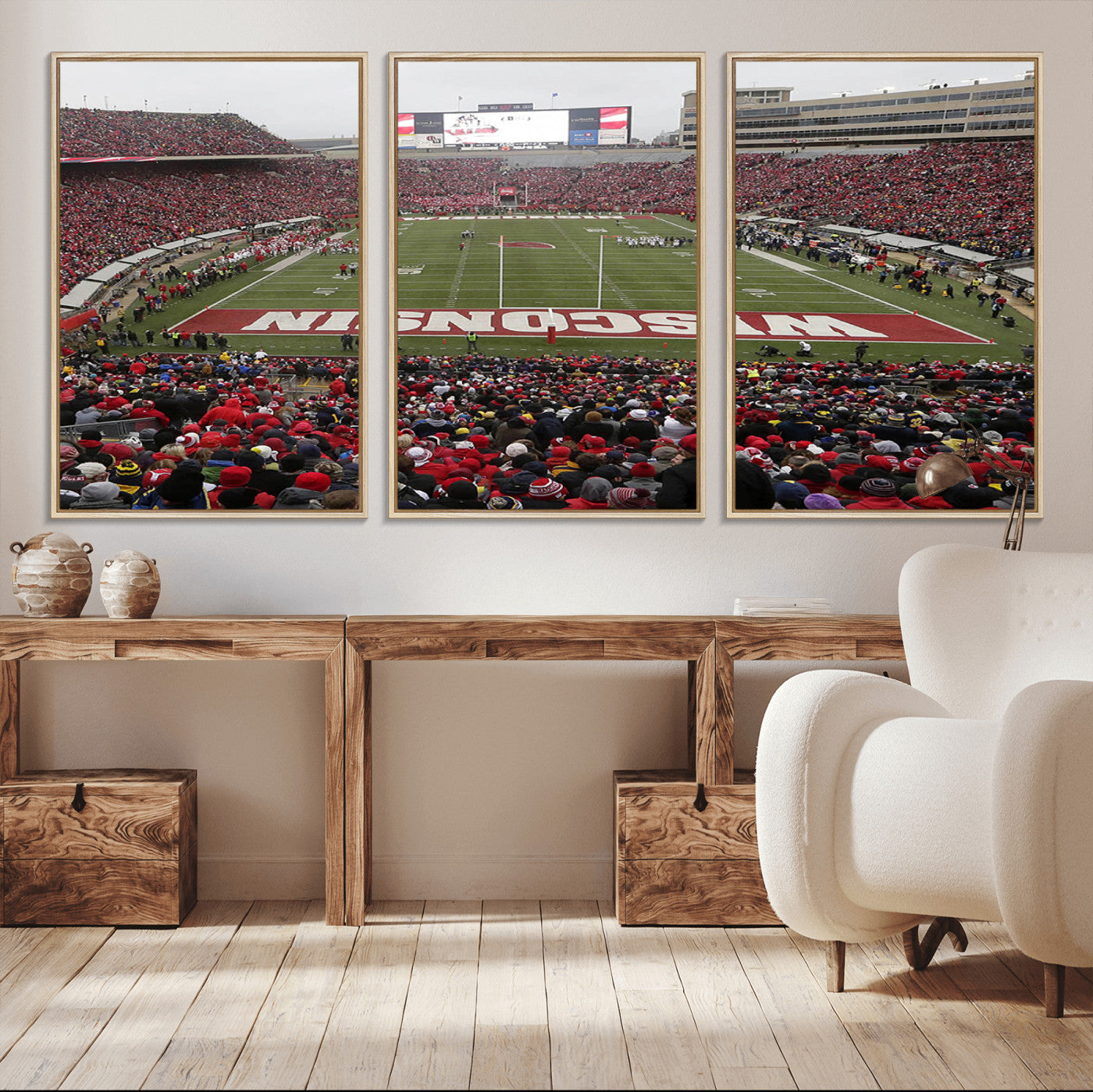 MGV-FC-60X30-3P - Wisconsin Badgers Team Print Canvas - Madison Camp Randall Stadium Wall Art Canvas Print