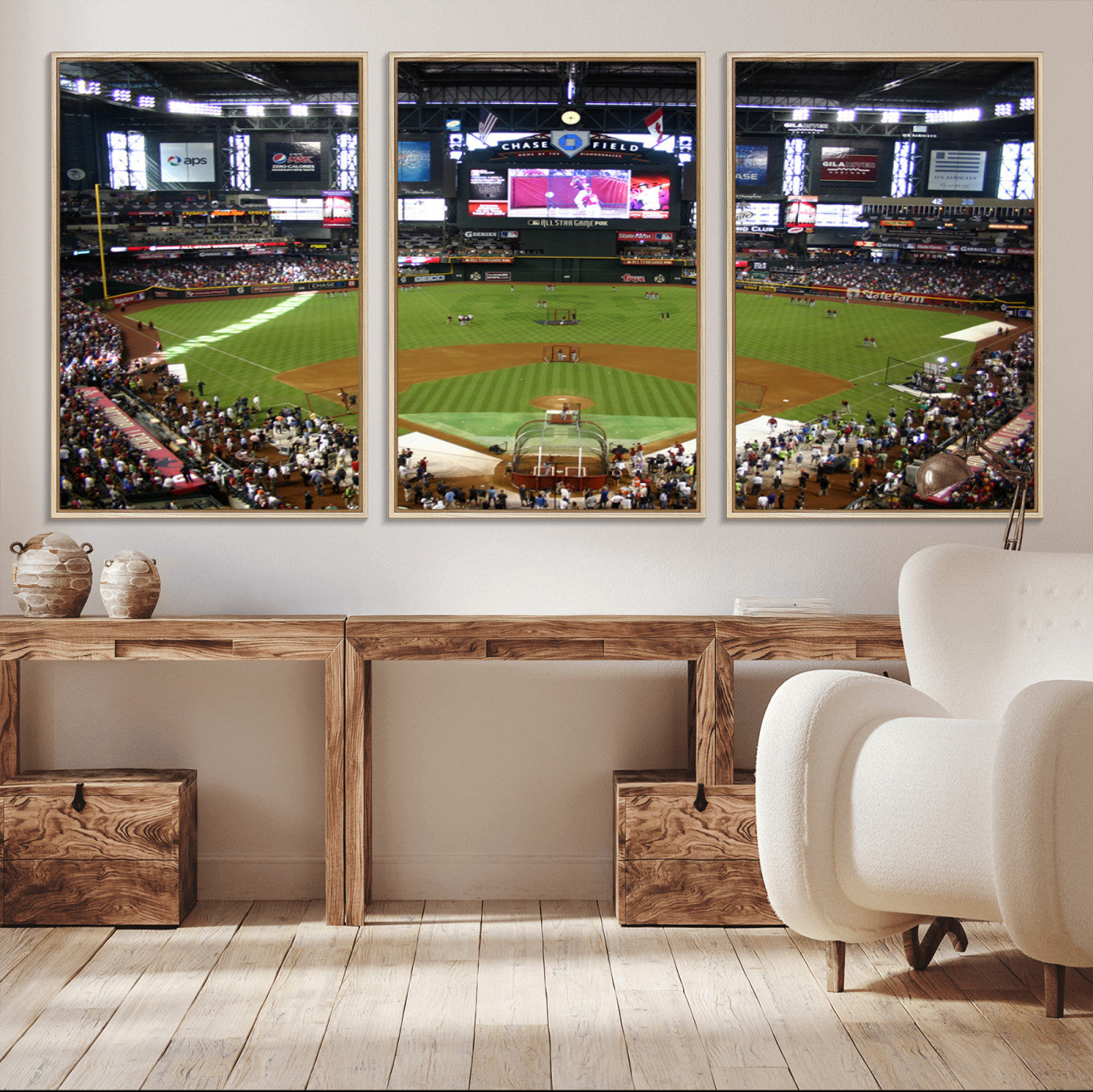 MGV-FC-60X30-3P - Arizona Diamondbacks Baseball Team Print - Phoenix Chase Field Baseball Stadium Wall Art Canvas