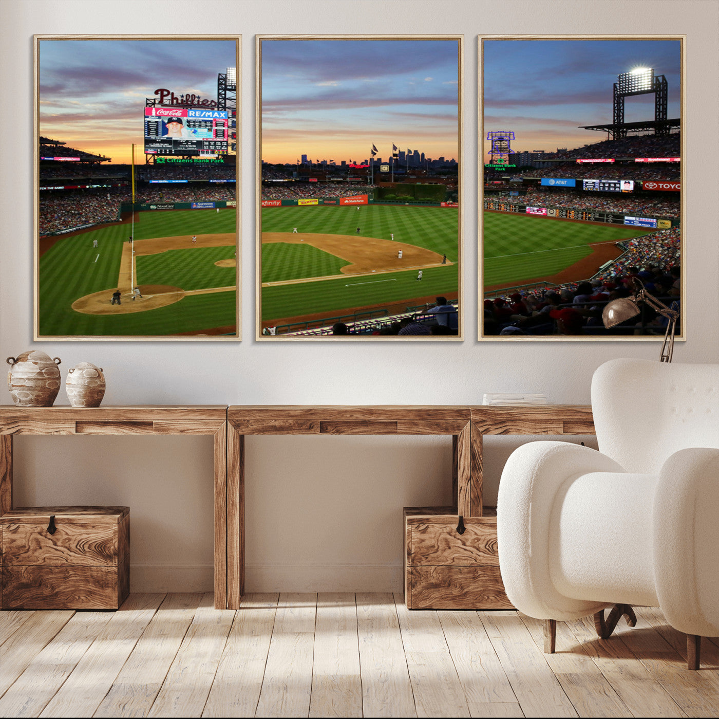 MGV-FC-60X30-3P - Citizens Bank Park Philadelphia Phillies Wall Art Canvas | 3-Panel Canvas Print of Phillies Stadium