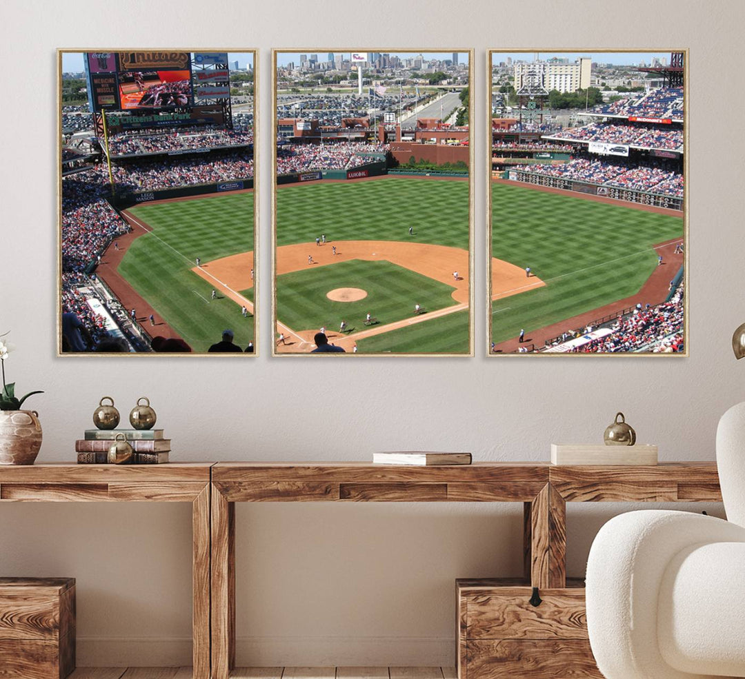 View of a Phillies game at Citizens Bank Park captured as premium wall art canvas.