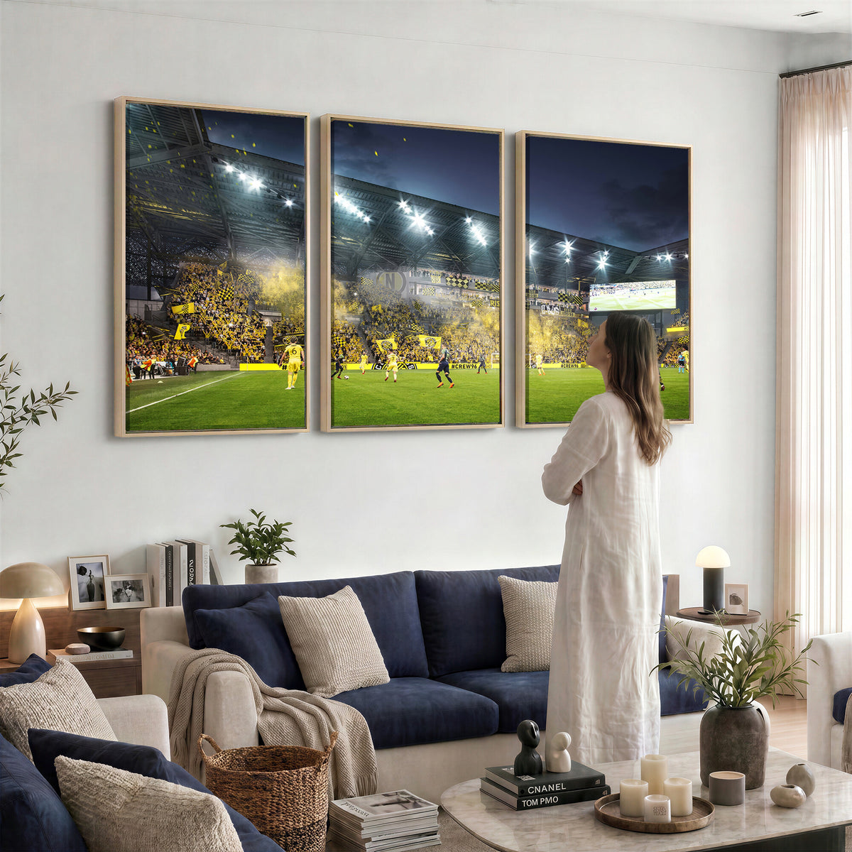 65820-MGV-CV-36X24 - Columbus Crew Stadium Match Triple Canvas Wall Art - Dynamic MLS Game Scene Canvas Wall Art