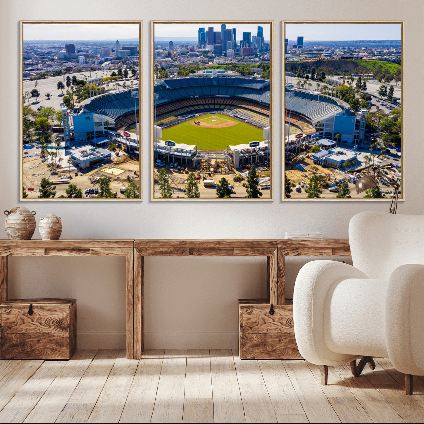 MGV-FC-60X30-3P - Los Angeles Dodgers Dodger Stadium Wall Art Canvas Print - MLB Baseball Stadium, Framed Los Angeles