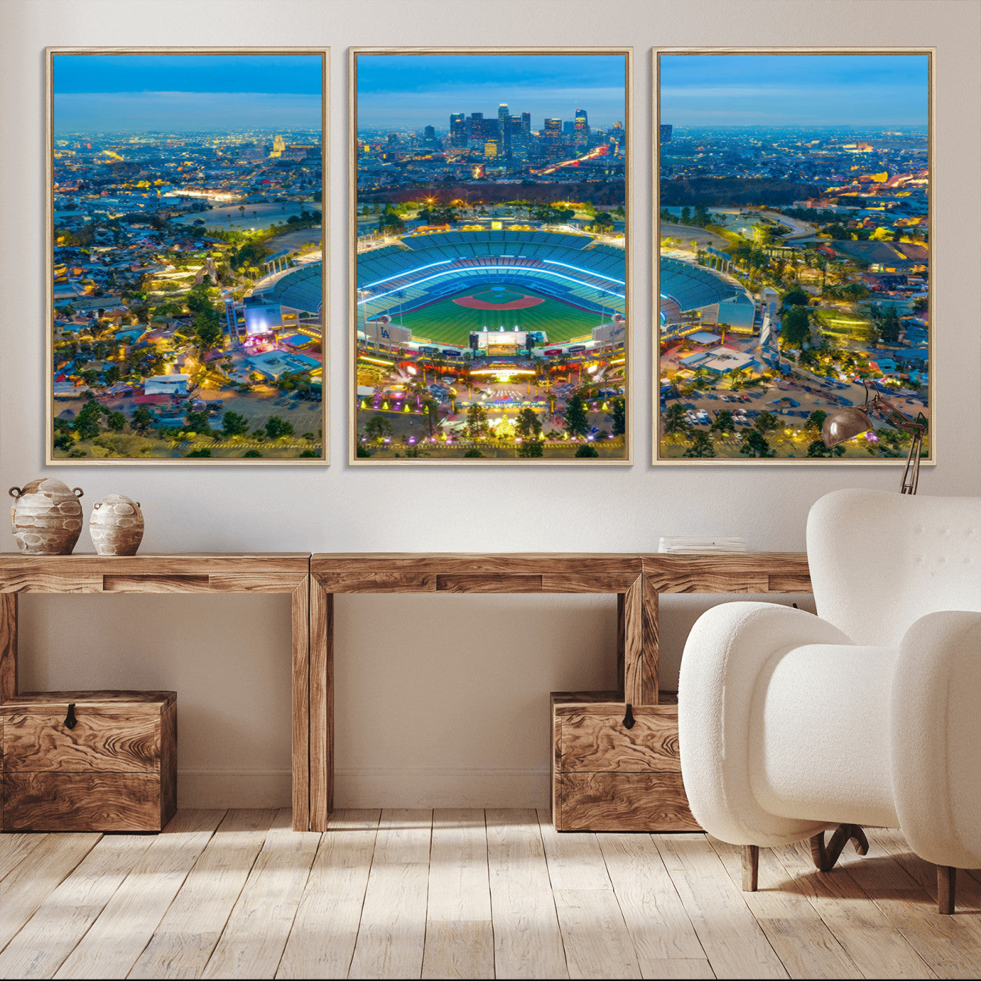 78144-MGV-FC-60X30-3P_Natural-Los Angeles Dodgers Wall Art Canvas, Dodger Stadium Wall Art Canvas Print - MLB Baseball Stadium